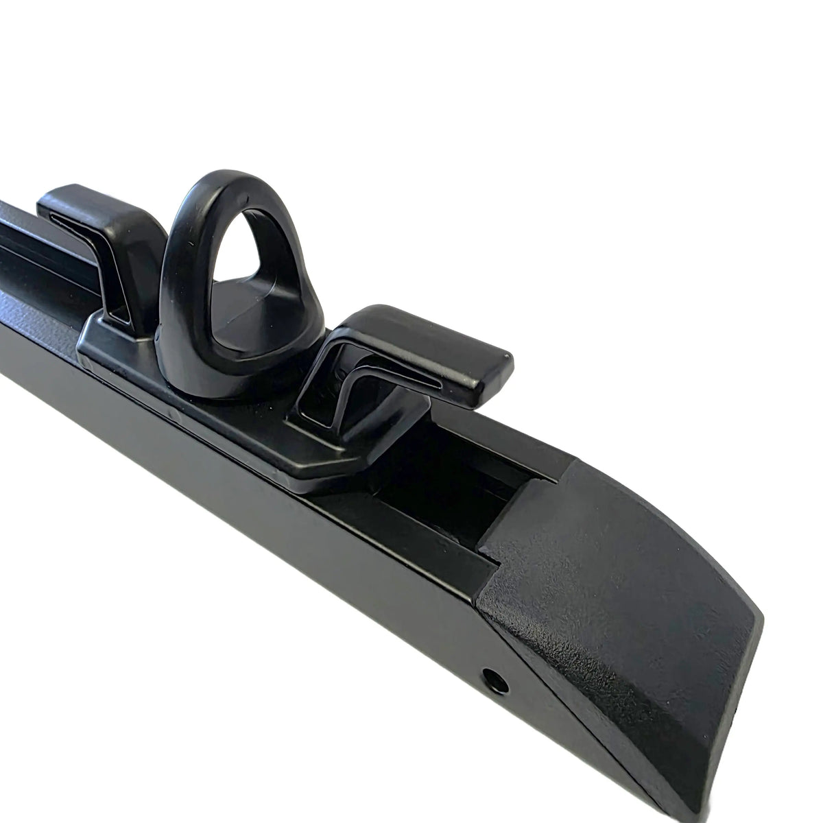 close up of cargo bed rail tie down installed