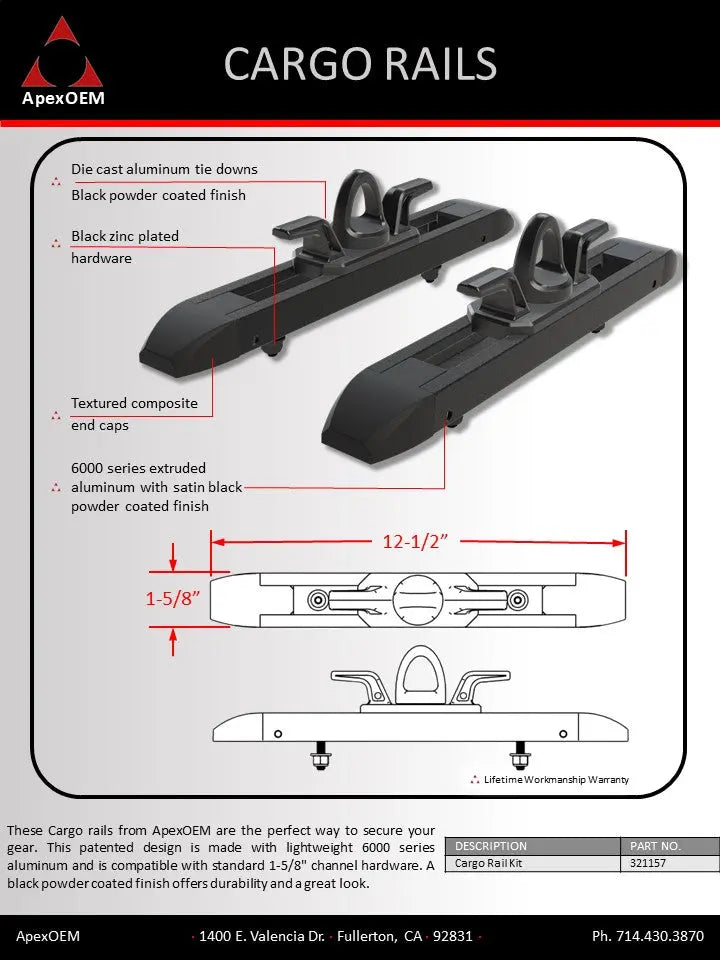 Short cargo rail kit with tie downs information
