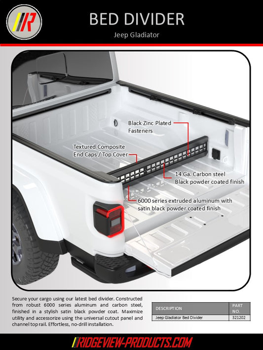 Jeep Gladiator bed divider information flyer