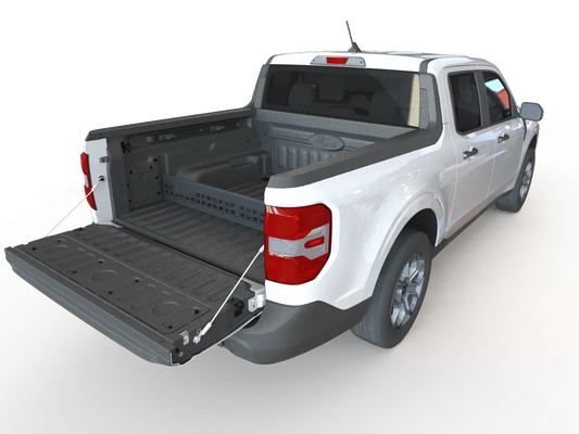 rear isometric view of Ford Maverick bed divider installed