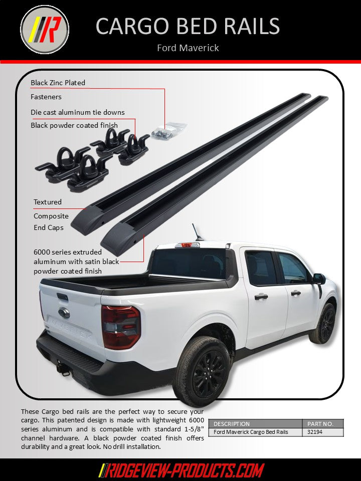 Ford Maverick bed rails information flyer. Ford Maverick Accessories.
