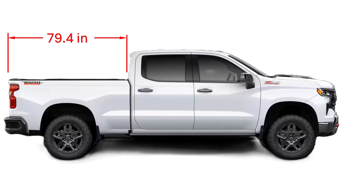 White pickup truck with standard dimensions indicated on a white background