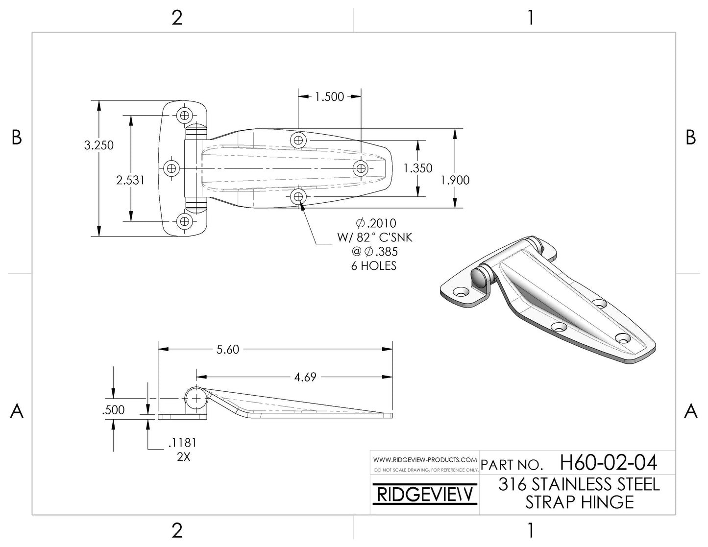 Technical drawing of strap hinge