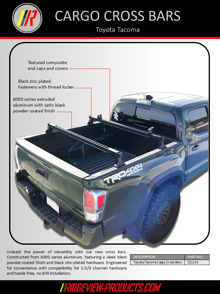Toyota Tacoma cargo cross bars information flyer
