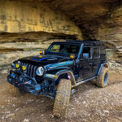GUTTER MOUNT PLATFORM RACK INSTALLED ON A BLACK JEEP WRANGLER JL