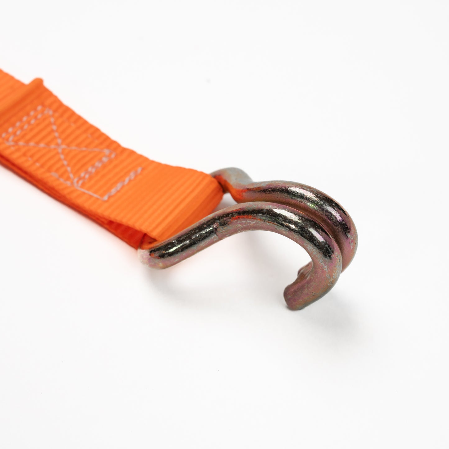 Orange strap with metal hook on a white background