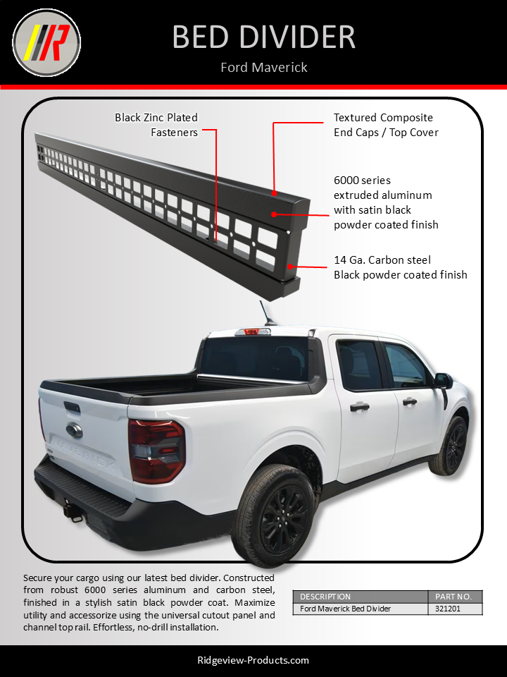 Ford Maverick bed divider information flyer