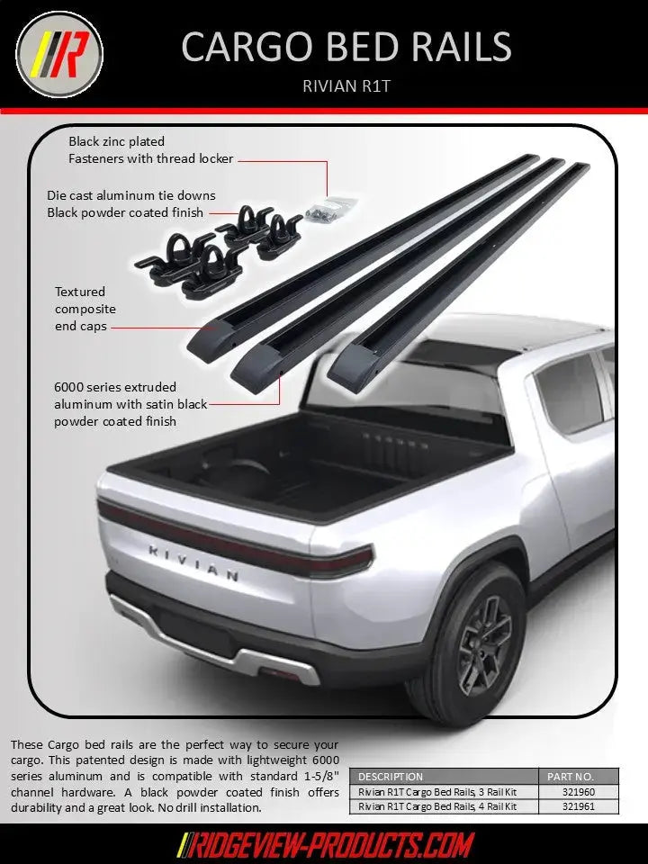 Rivian R1T Cargo Bed Rails | 3 Rail & 4 Rail kits available – Ridgeview ...
