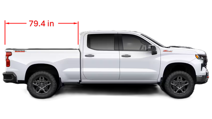 White pickup truck with standard dimensions indicated on a white background