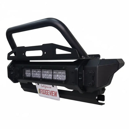 Black powder coated stubby bumper 'Ridgeview' branding on a white background