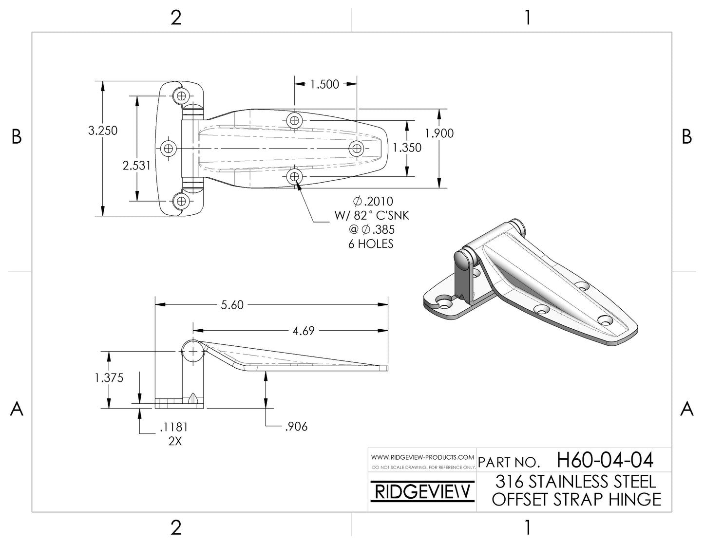 Stainless Steel Strap Hinge, Offset