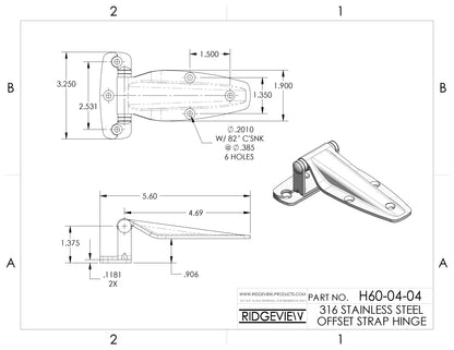 Stainless Steel Strap Hinge, Offset