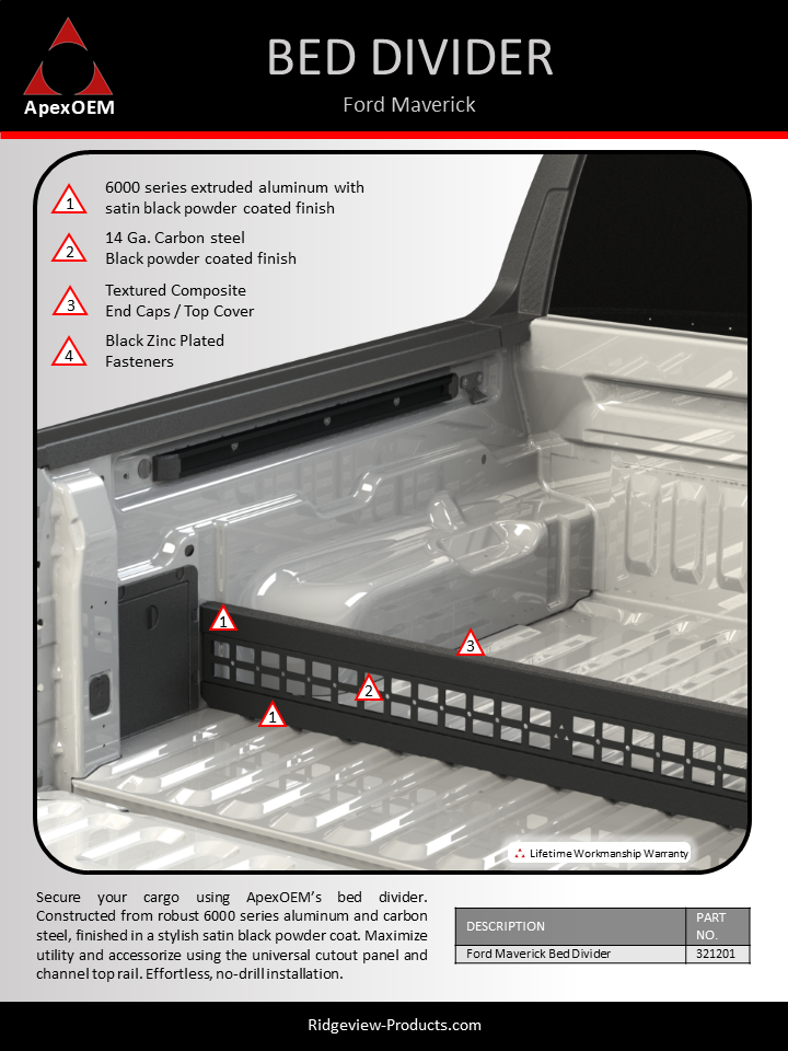 Ford Maverick bed divider line card
