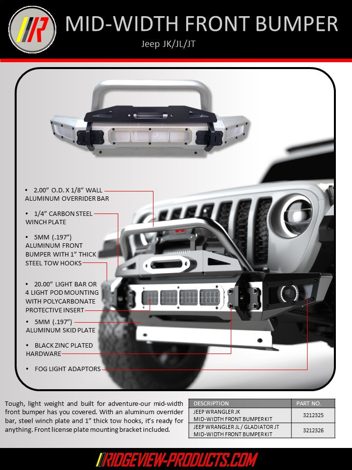 Front Mid-Width Complete Bumper Kit-Jeep Wrangler JL / Gladiator JT