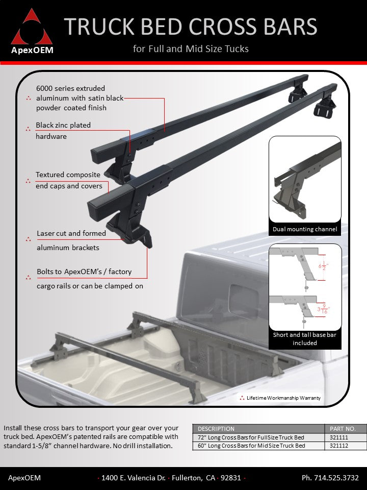 Install these cross bars to transport your gear over your truck bed. No drill installation.