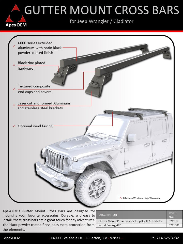 Install these cross bars to transport your gear over your Jeep roof. No drill installation.