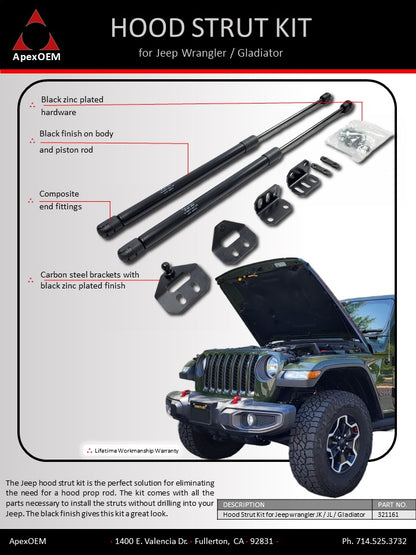 Install these gas lift shocks to eliminate the use of the hood prop rod. No drill installation